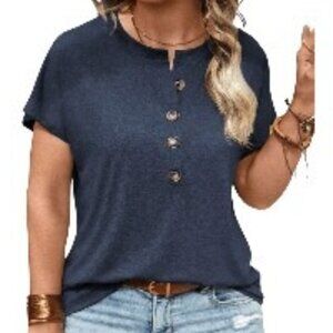 SHEIN LUNE Plus Size Casual Short Sleeve Loose Round Neck Button T-Shirt 2x